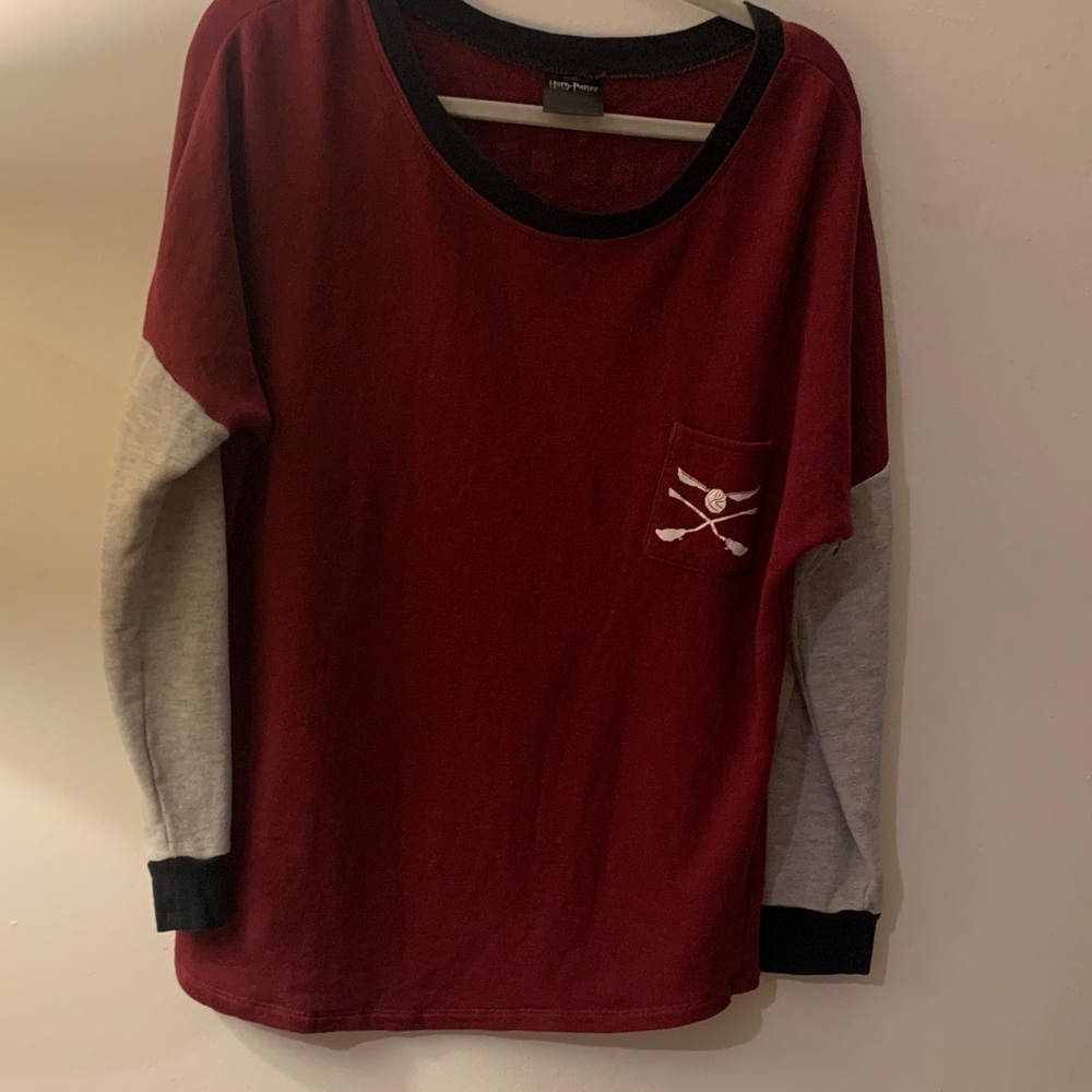 Harry Potter Burgundy and Gray Crew Neck Sweater - Preloved